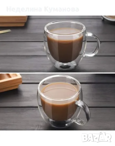 ❌ Стъклени чаши за кафе с двойно дъно к-т 2бр, снимка 5 - Чаши - 47417498