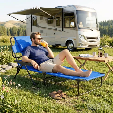 Градински шезлонг Outsunny Sun Lounger, сгъваем, снимка 8 - Градински мебели, декорация  - 56204745