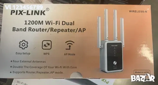 PIX-LINK AC32 двулентов безжичен ретранслатор AC1200Mbps 2.4G 5GHz Wifi рутер Extender AP, снимка 2 - Рутери - 51467653