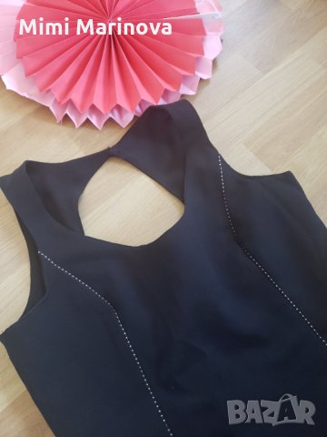 Черна рокля с кожени ивици, снимка 2 - Рокли - 31687331