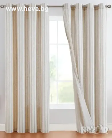Комплект плътни раирани завеси , снимка 1