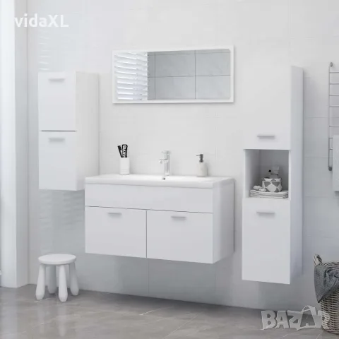 vidaXL Шкаф за баня, бял, 30x30x130 см, инженерно дърво, снимка 9 - Шкафове - 56147759
