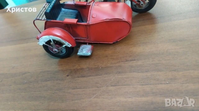 РЪЧНО ИЗРАБОТЕНА Колекционерска Метална играчка ОТ ЕДНО ВРЕМЕ мотоциклет с кош , снимка 6 - Колекции - 54032248