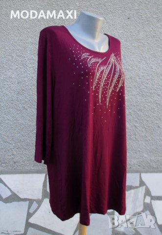3XL Новa  блуза бордо с кристали , снимка 5 - Блузи с дълъг ръкав и пуловери - 40089563