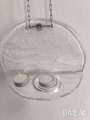 голям стенен свещник стъклен вносен Финландия бранд muurla