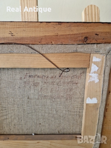 Прекрасна антикварна картина масло върху платно Бг автор , снимка 6 - Картини - 51617841