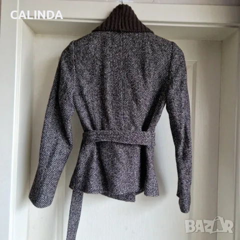 Mango елегантно вълнено сако с колан кафяво, снимка 4 - Сака - 49633914