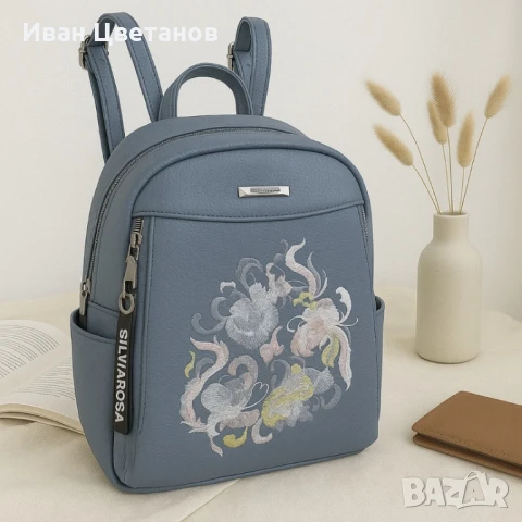 Елегантна и стилна дамска раница с флорална бродерия