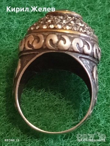 Винтидж сребърен пръстен стил Хюрем султан с НЕФРИТ орнаментиран ювелирно бижу 51826, снимка 4 - Пръстени - 52983143