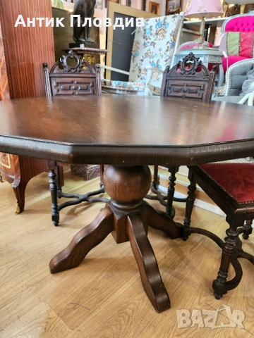 Трапезна маса от масив с многоъгълен плот, снимка 5 - Маси - 53381032