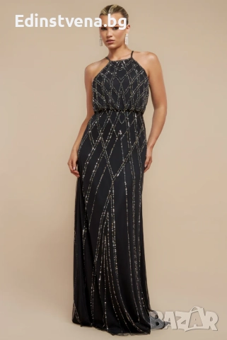 Дамска черна дълга рокля с пайети