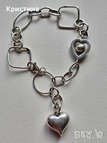 Сребърна гривна със сърце, снимка 4 - Гривни - 53138629