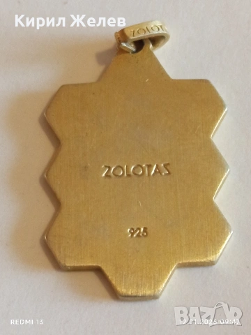 Дизайнерски сребърен медальон ZOLOTAS с позлата ювелирна изработка 48651, снимка 8 - Колиета, медальони, синджири - 53069453