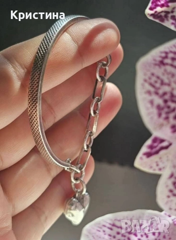Сребърна гривна със сърце, снимка 2 - Гривни - 53905578
