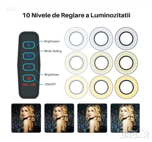 Стойка за селфи за телефон, LED светлини, Щипка, Ринг светлина с 3 режима на осветлени, снимка 2 - Селфи стикове, аксесоари - 34469523