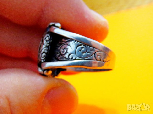 Уникално стар красив мъжки сребърен пръстен с  голем полумесецът и звездата, турски пръстен, османск, снимка 6 - Пръстени - 38759094