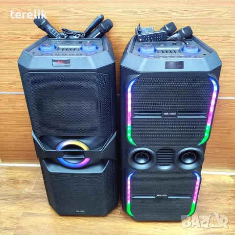 🔊 ABS-12202 – 12”×2 Xbass 200W 6000mah-50лв Професионална караоке тонколона, Bluetooth, 2 микрофонa, снимка 5 - Караоке - 51831246