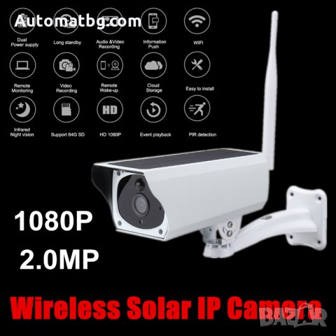 Соларна безжична WIFI IP камера Automat, 1080P HD, Водоустойчива система за видеонаблюдение, снимка 5 - IP камери - 30248000