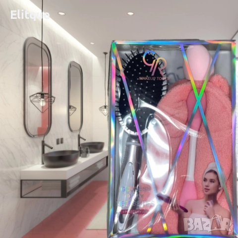 Комплект за красота четка за коса, гъба, кърпа за коса + четка за баня