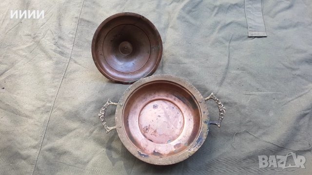 Руска бакърена чиния купа с капак, снимка 4 - Антикварни и старинни предмети - 52063595