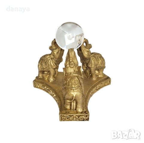 4253 Фън шуй сувенир статуетка 3 слона с кристална топка, снимка 2 - Декорация за дома - 42851096