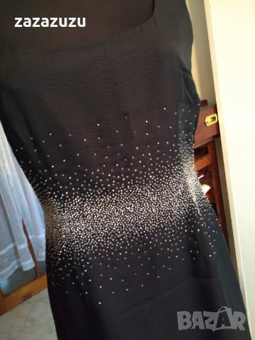 Дълга черна дамска рокля с бляскави мотиви