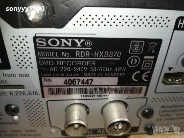 SONY RDR-HXD870 DVB/USB/HDMI/HDD/DVD RECORDER 0503211618, снимка 9 - Плейъри, домашно кино, прожектори - 32052177