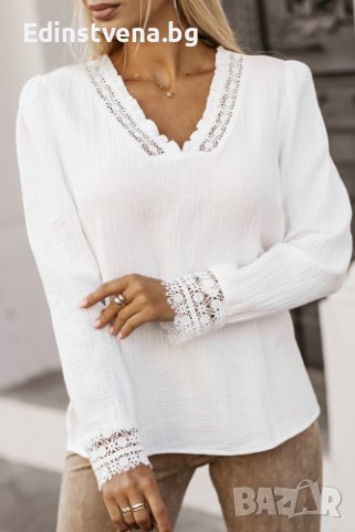 100% памук! Дамска блуза в бяло с дълъг ръкав, снимка 5 - Блузи с дълъг ръкав и пуловери - 42655913