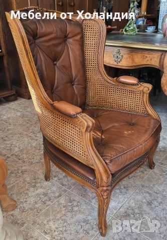 Кресло Луи с естествена кожа, снимка 3 - Дивани и мека мебел - 53381601
