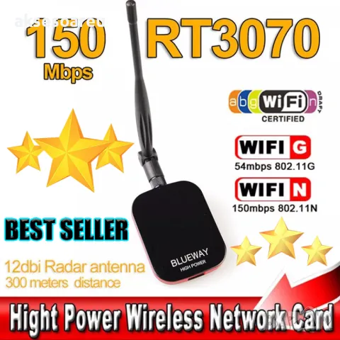 Антенена усилвател с дълъг обхват на прихващане на интернет сигнал 2000mW Wifi USB разбиване пароли, снимка 2 - Мрежови адаптери - 50265445