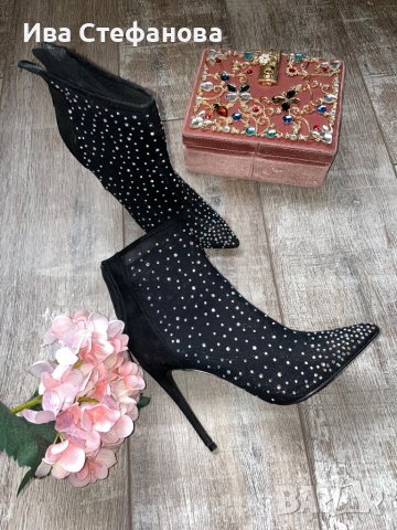 Дамски елегантни официални боти Shoe Aquarium с камъни блестящи , снимка 2 - Дамски елегантни обувки - 39070890