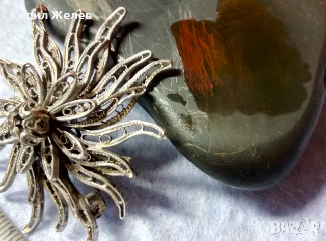 СТАРИННА ФИНА ФИЛИГРАННА СРЕБЪРНА БРОШКА ЦВЕТЕ СРЕБРО ВИСОКА ПРОБА РЪЧНА МАЙСТОРСКА РАБОТА 47957, снимка 5 - Антикварни и старинни предмети - 48476640