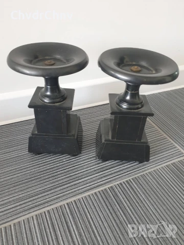 2бр стари мраморни свещници 22см-4кг/чифт декорации за мраморен каминен часовник, снимка 4 - Антикварни и старинни предмети - 51302103