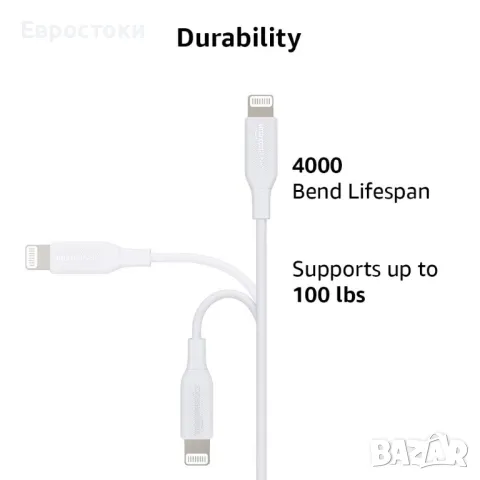 Amazon Basics Кабел за бързо зареждане USB-C към Apple Lightning (сертифициран MFi) за iPhone, iPad, снимка 5 - USB кабели - 49455866