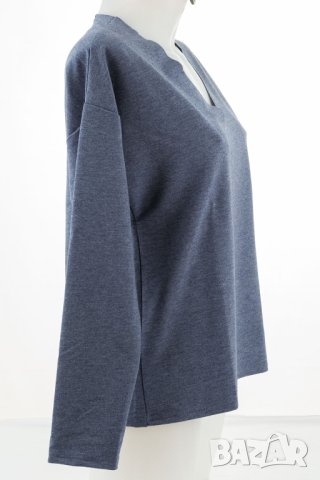 Дамска блуза с памук в тъмносин меланж Numinou - S/L/M, снимка 4 - Блузи с дълъг ръкав и пуловери - 42536586