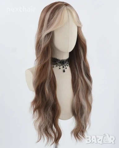 Кафява вълнообразна перука с руси кичури, снимка 3 - Аксесоари за коса - 50568583