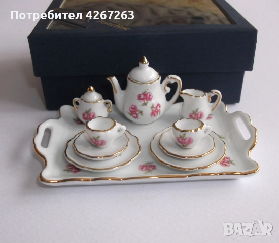 Сервизче за чай в скала 1:12 за кукленска къща, колекционерско Reutter Porzellan Germany, снимка 2 - Играчки за стая - 52258557