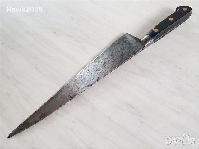 Уникален стар интересен и качествен кован нож с бронзови нитове, снимка 2 - Антикварни и старинни предмети - 42043471