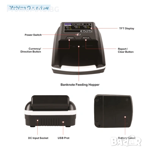 Автоматичен детектор за банкноти AL-136T - с акумулаторна батерия, снимка 5 - Друго търговско оборудване - 53349968