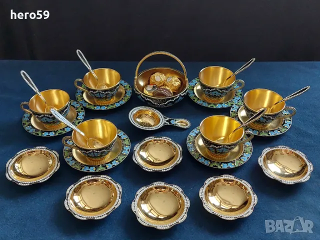 СССР-сребро 916-сребърни чаши с емайл позлата,сребърен сервиз, сребърен кинжал 65 см., снимка 1