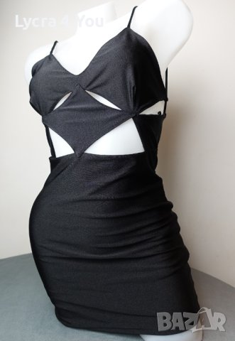 Bershka S/M черна къса рокля лъскава рокля с ликра, снимка 3 - Рокли - 42830653