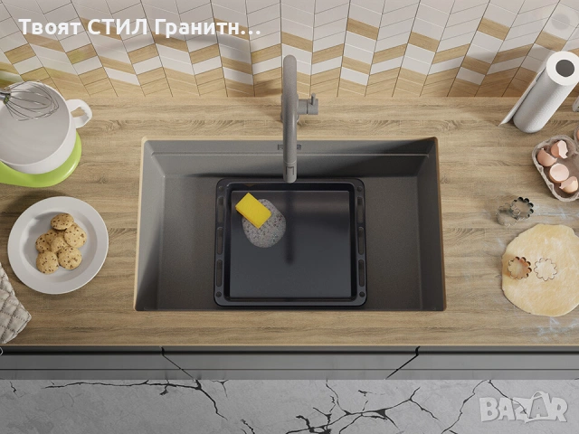 Сива кухненска мивка за вграждане под плот Прага 80 Level 760 x 470 мм, снимка 2 - Мивки - 53994865