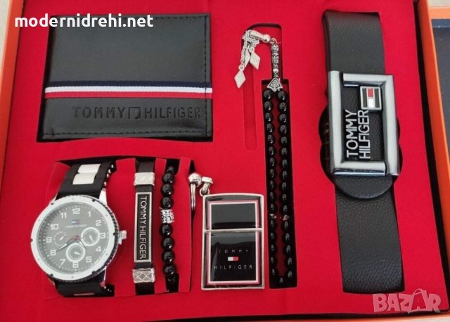 Комплект Tommy Hilfiger колан,часовник,портфейл,броеница,запалка,гривна