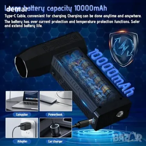 Акумулаторна компресирана въздушна четка (Air Duster) с LED дисплей и 9 приставки, снимка 3 - Други стоки за дома - 55850033