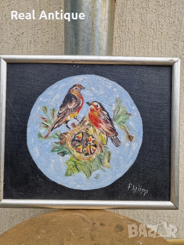 Страхотна антикварна авторска картина масло върху фазер , снимка 3 - Картини - 54213943