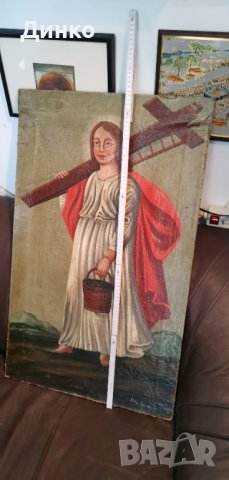  Икона масло върху платно 51-85см. 19век., снимка 5 - Антикварни и старинни предмети - 39800005