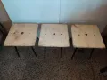 Дървени малки столчета с тръбни желязни крака, снимка 5