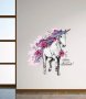 Бял Еднорог unicorn кон с цветя стикер лепенка за стена самозалепващ