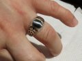 Стар красив мъжки сребърен пръстен с камък котешко око и ниело - прекрастна изработка за теб., снимка 5