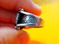 Уникално стар красив мъжки сребърен пръстен с  голем полумесецът и звездата, турски пръстен, османск, снимка 6